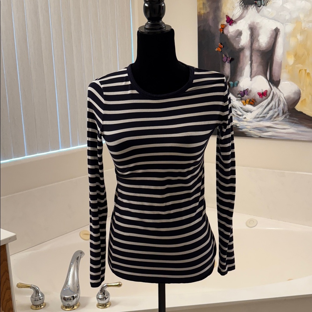 Michael Kors Black and White Striped Top